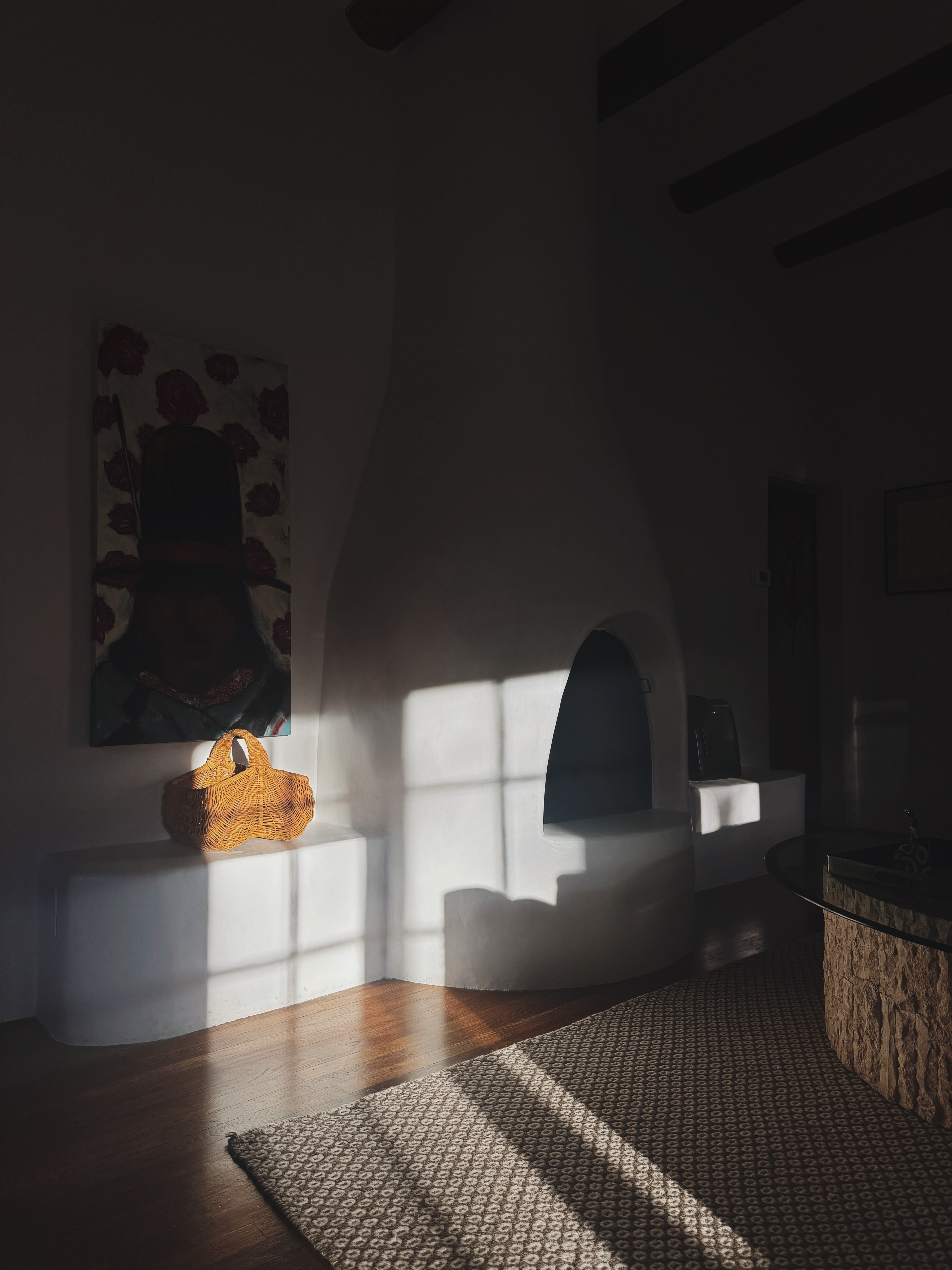 Adobe arch with light and art