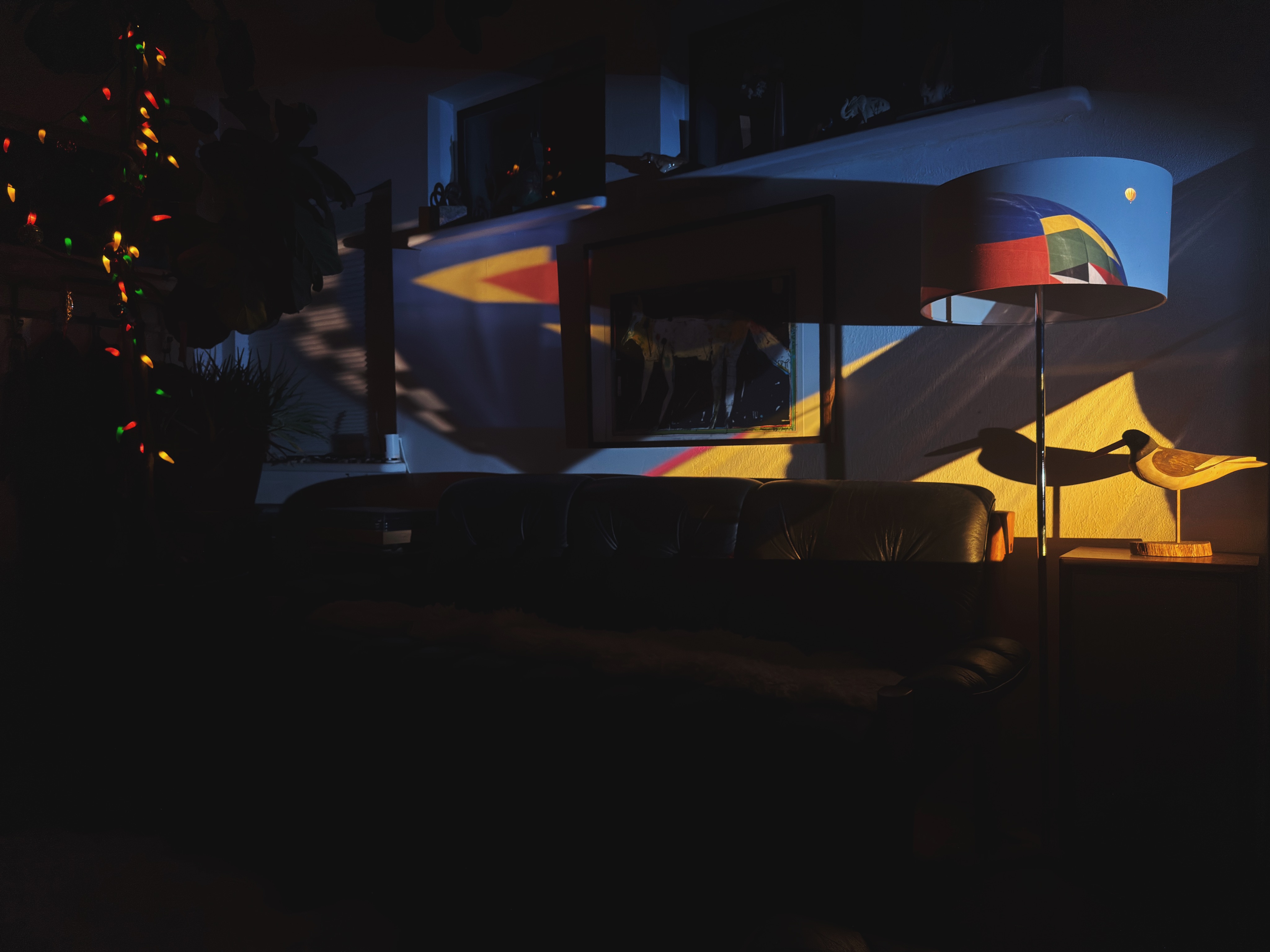 Living room with lamp and evening light